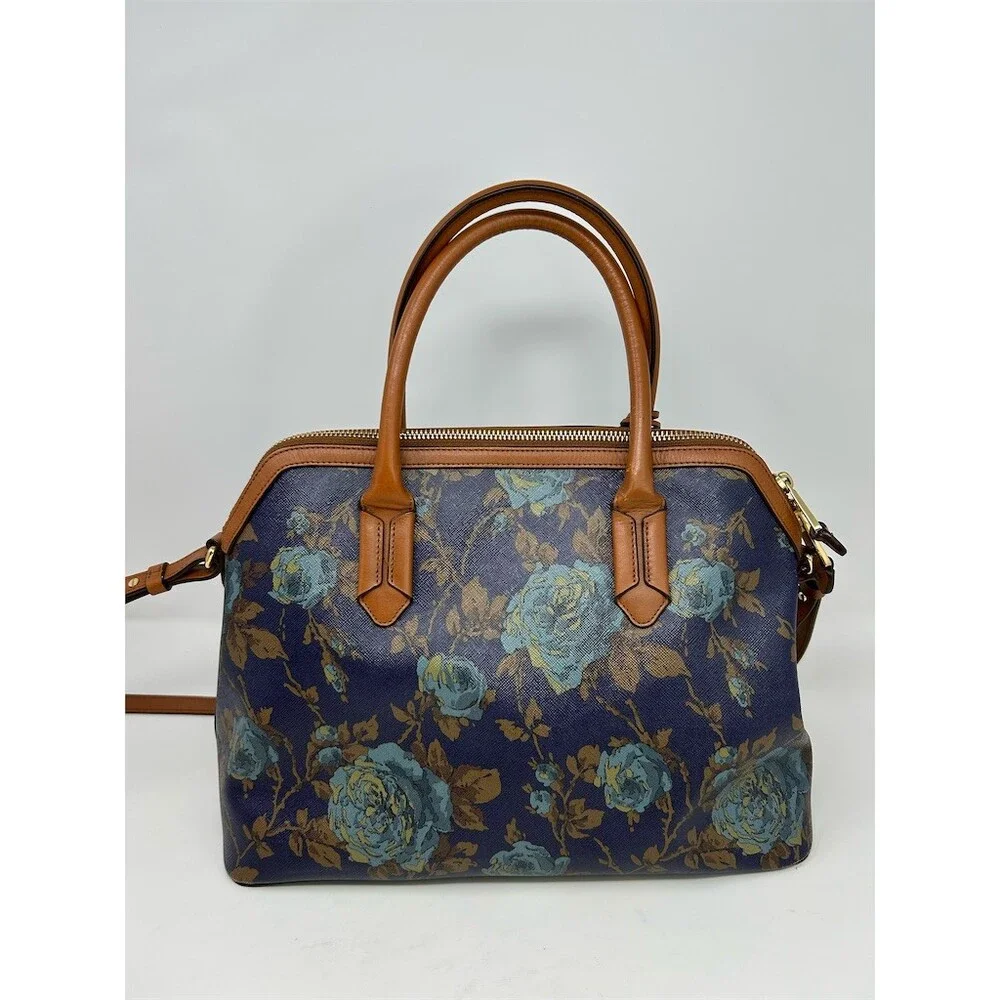 Lauren Ralph Lauren Satchel Top Shoulder Handle Bag Medium Navy Floral Zip